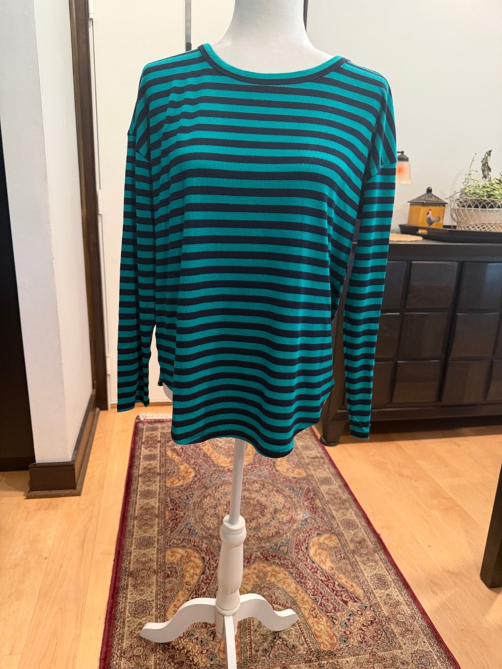 Lou & Grey Teal and Black Striped Long Sleeve Tee